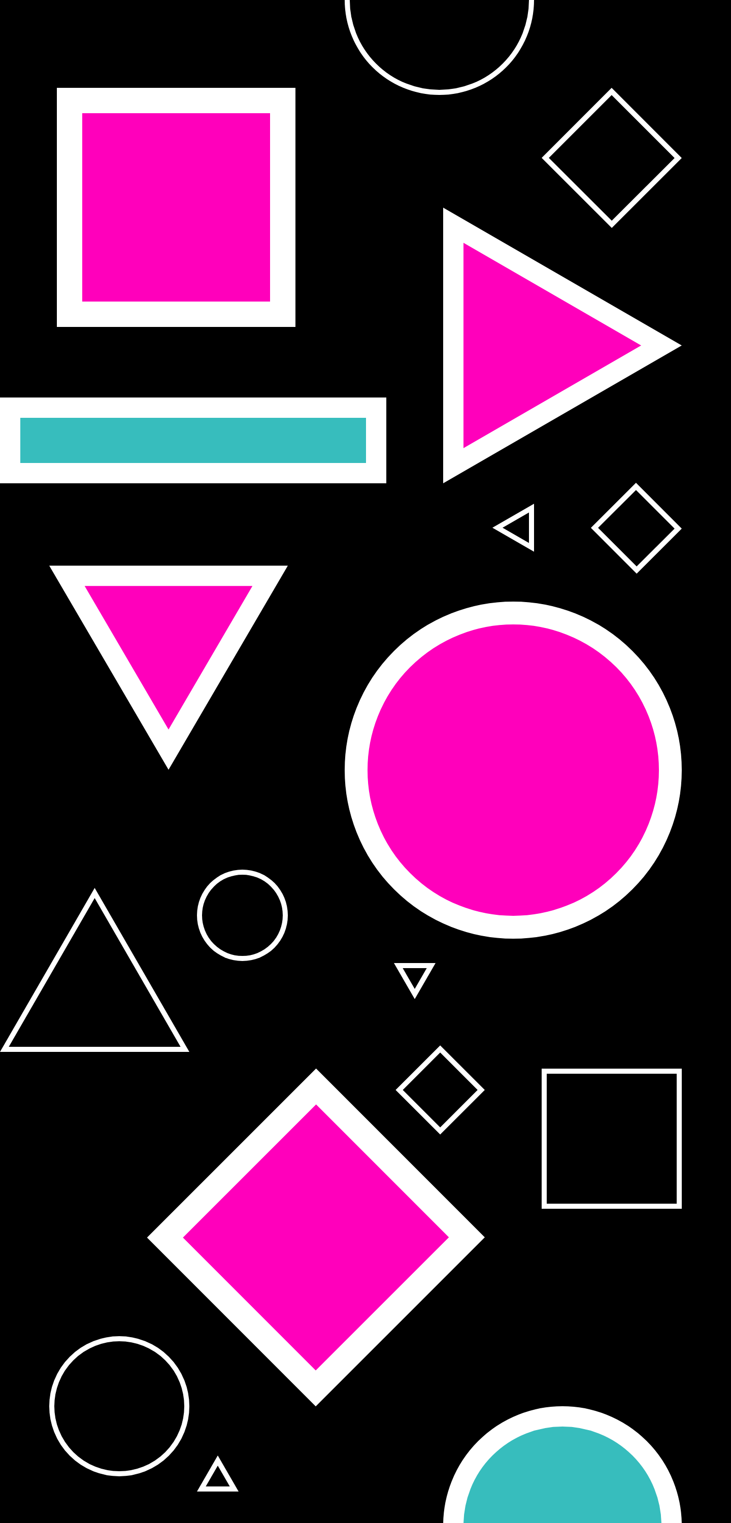 fifth grid of triangle circle square pink teal colors