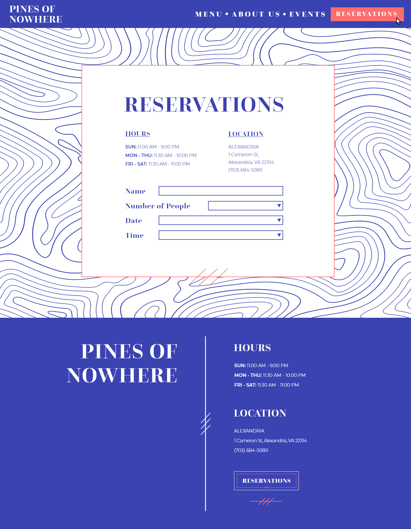 Pines of Nowhere Reservations Page