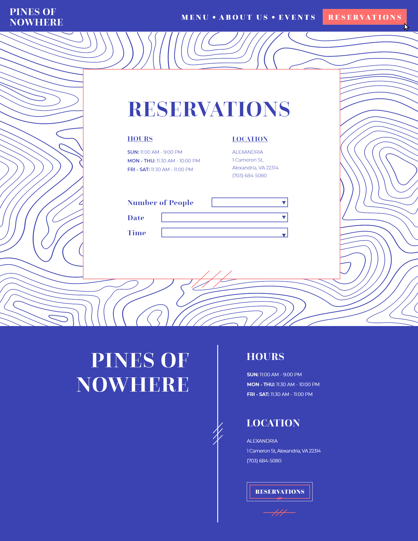 Pines of Nowhere Reservations Page