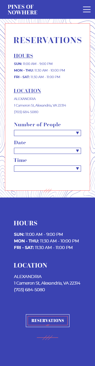 Pines of Nowhere Reservations Page